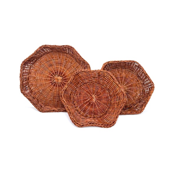 Vintage Other - Vintage Brown Braided Edge Woven Hexagon Tray Baskets Home Decor